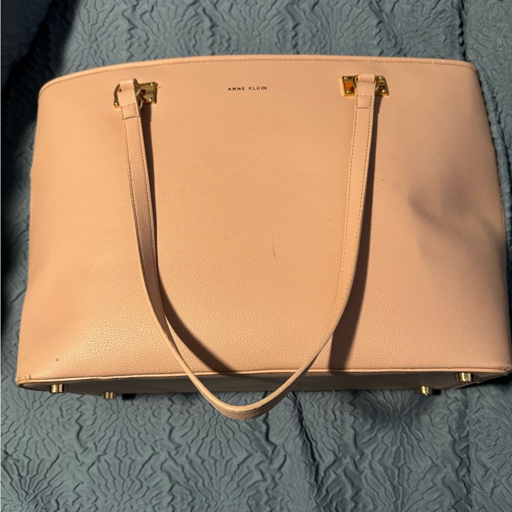 Anne Klein Pink Structured Tote with Gold Accents & pink accessory bag